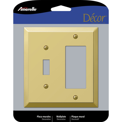 Wall Plate Century Polished Brass Beige 2 gang Stamped Steel Rocker/Toggle Polished Brass