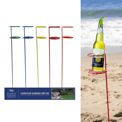 ALPINE QEL207A20 Beverage Holder Stake Assorted Colors Iron 40" H