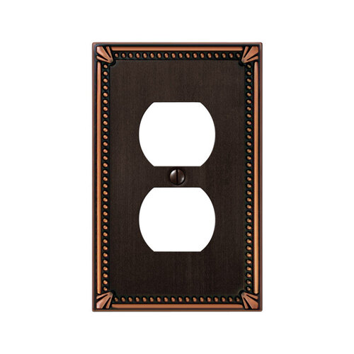 Amerelle 74DDB Wall Plate Imperial Bead Aged Bronze Bronze 1 gang Die-Cast Metal Duplex Outlet Aged Bronze