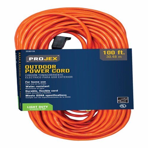 Projex FW-445 Extension Cord Indoor Or Outdoor 100 Ft. L Orange 16/2 ...