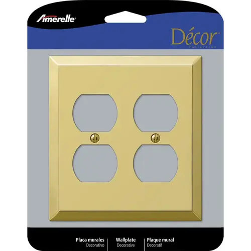 Wall Plate Century Polished Brass Beige 2 gang Stamped Steel Duplex Outlet Polished Brass