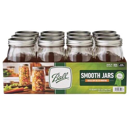 Ball 1440067500 Canning Jar Smooth Sided Wide Mouth 1 qt