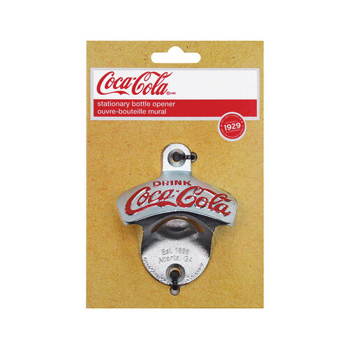Wall Mount Bottle Opener Coca-Cola Galvanized Silver Cast Metal Manual Galvanized