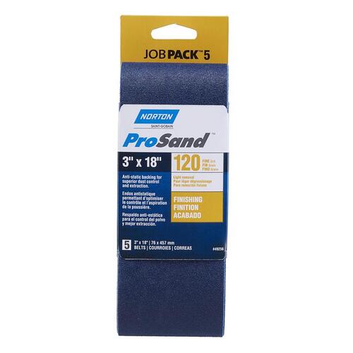 Sanding Belt, 3 in W, 18 in L, 120 Grit, Fine, Zirconia Aluminum Abrasive - pack of 5