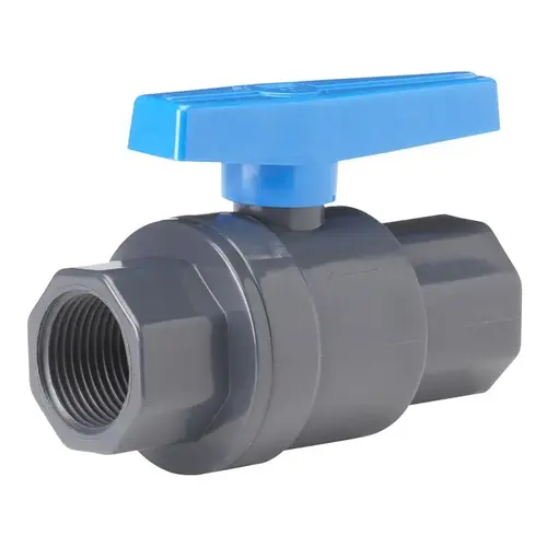 Ball Valve 1" PVC FIP Full Port Quarter-Turn Lever For Non-Potable Water Gray