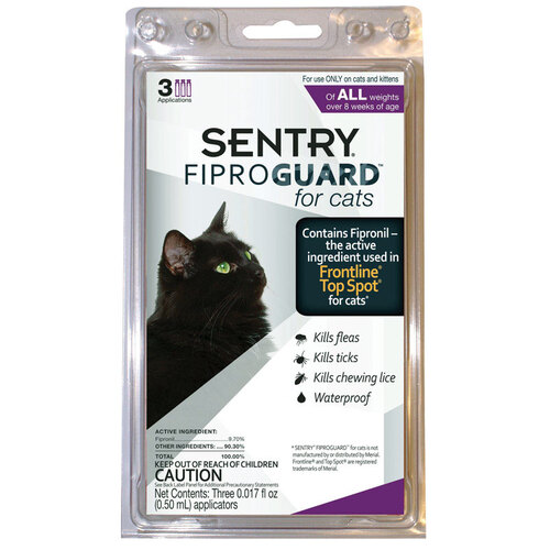 SENTRY 02954 Flea Treatment Fiproguard Liquid Cat 9.70% Fipronil and 90.30% Other Ingredients 0.017 oz