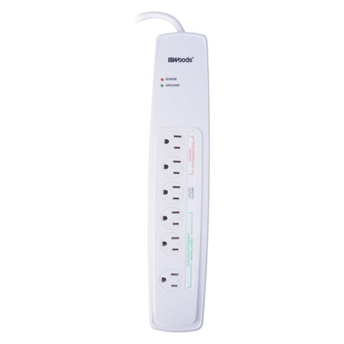 Woods 0417047810 Surge Protector 1500 J 3 ft. L 6 outlets White
