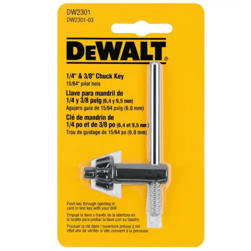 Chuck Key, 1/4 to 3/8 in Chuck Key, 15/64 in Pilot, Steel