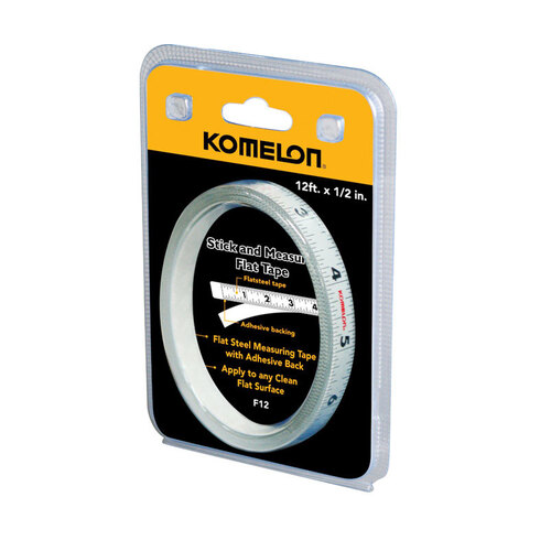 Komelon F12 Flat Adhesive Tape Measure 12 ft. L X 1/2" W White