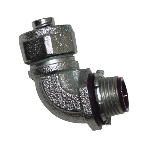90 Degree Connector ProConnex 1/2" D Zinc-Plated Iron For Liquid Tight
