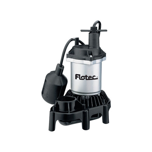 Flotec FPZS25T Sump Pump, 1-Phase, 3.9 A, 115 V, 0.25 hp, 1-1/2 in Outlet, 20 ft Max Head, 3200 gph, Thermoplastic