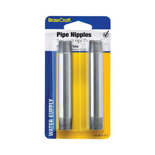 BrassCraft 113064CX D Pipe Nipple 3/8" MIP X 3/8" D MIP Brass 4" L