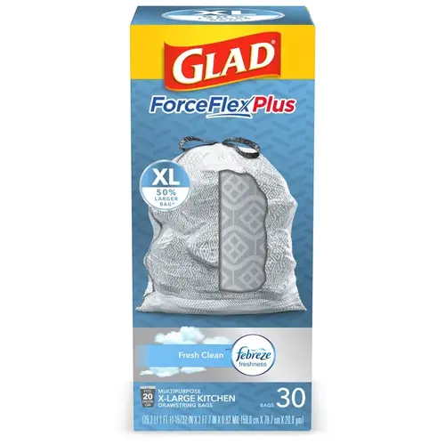 Trash Bags Kitchen Pro 20 gal Fresh Scent Drawstring 30 pk 0.92 mil Gray