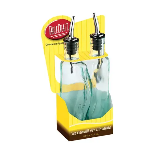 TABLECRAFT H918 Oil and Vinegar Set w/Pourer Gemelli Clear Glass/Steel 17 oz Clear
