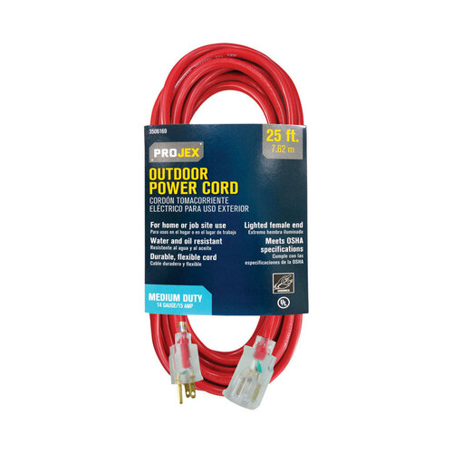 Extension Cord Indoor or Outdoor 25 ft. L Red 14/3 SJTOW Red