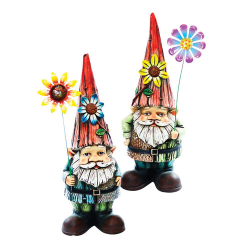 Statuary Garden Gnome with Flower Polyresin Assorted 17" Assorted - pack of 4