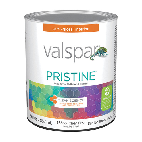 Pristine 18560 027.00.005 Interior Paint and Primer, Semi-Gloss, Clear Base, 1 qt Carton - pack of 4