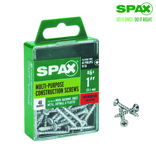 Spax 5337860 Multi-Purpose Screws No. 6 X 1" L Phillips/Square Flat Head Zinc-Plated