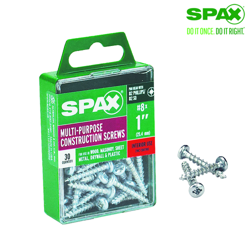 Spax 5337936 Multi-Purpose Screws No. 8 S X 1" L Phillips/Square Zinc-Plated Zinc-Plated