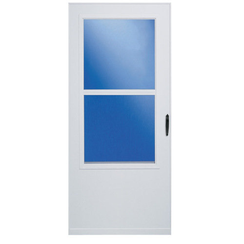 Self-Storing Storm Door 81" H X 32" W Vinyl/Wood White Mid-View Reversible White