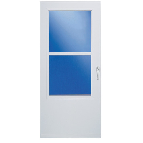 Self-Storing Storm Door 81" H X 36" W Aluminum/Wood White Mid-View Reversible White