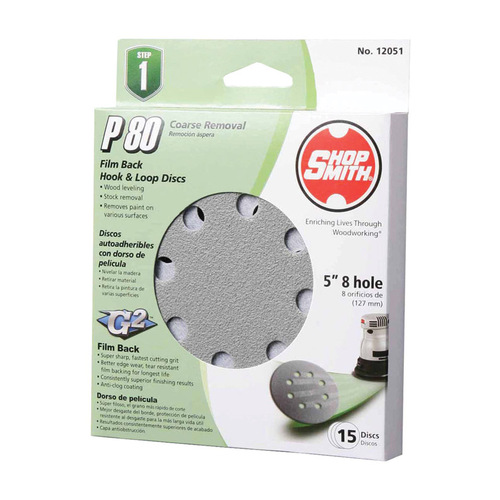 Shopsmith 12051 Sanding Disc 5" Aluminum Oxide Hook and Loop 80 Grit Coarse