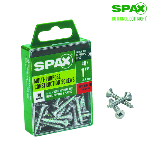 Spax 5338165 Multi-Purpose Screws No. 8 S X 1" L Phillips/Square Flat Head Zinc-Plated
