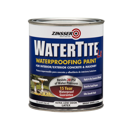 Zinsser 271098 Waterproofing Paint WaterTite Bright White Smooth Water-Based Acrylic Copolymer 1 qt Bright White