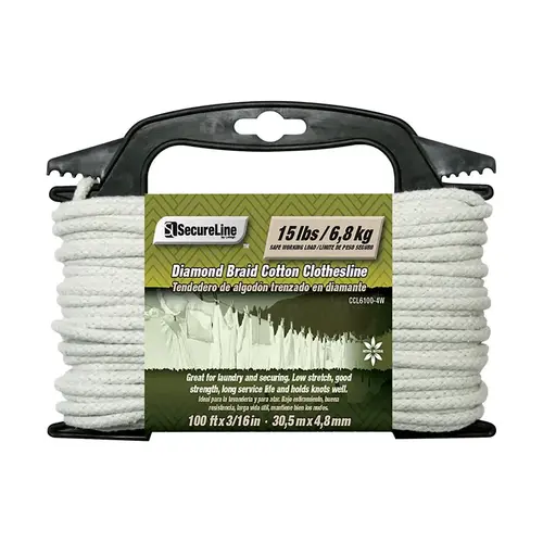 Clothesline Rope 3/16" D X 100 ft. L White Diamond Braided Cotton White