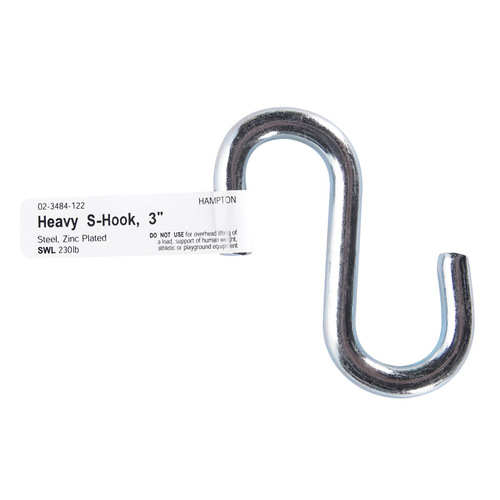 S-Hook Small Zinc-Plated Silver Steel 3" L 230 lb Zinc-Plated - pack of 20