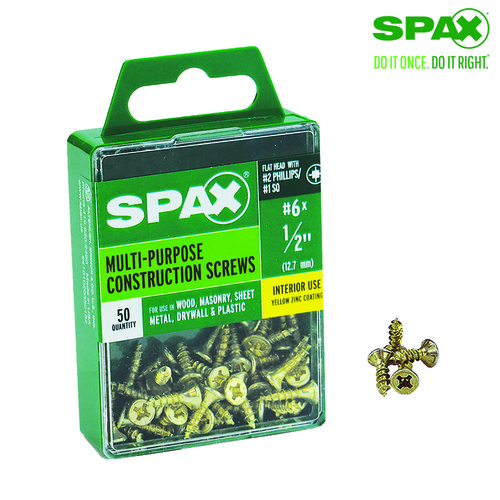 Spax 4101020350132 Multi-Purpose Screws No. 6 X 1/2" L Phillips/Square Flat Head Zinc-Plated