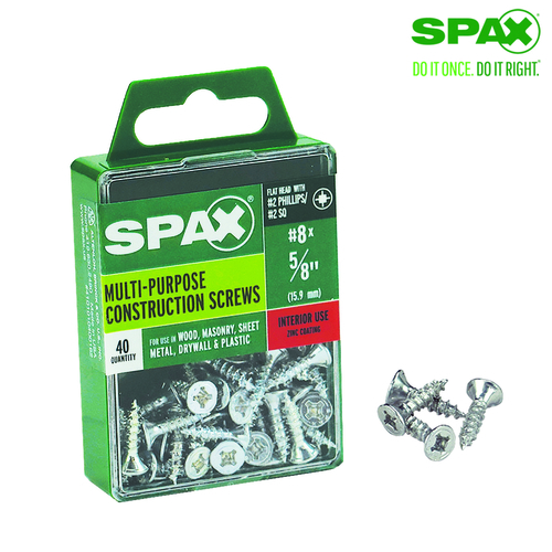 Spax 5338140 Multi-Purpose Screws No. 8 X 5/8" L Phillips/Square Flat Head Zinc-Plated