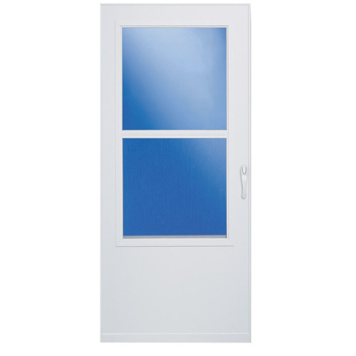 Self-Storing Storm Door 81" H X 32" W Aluminum/Wood White Mid-View Reversible White