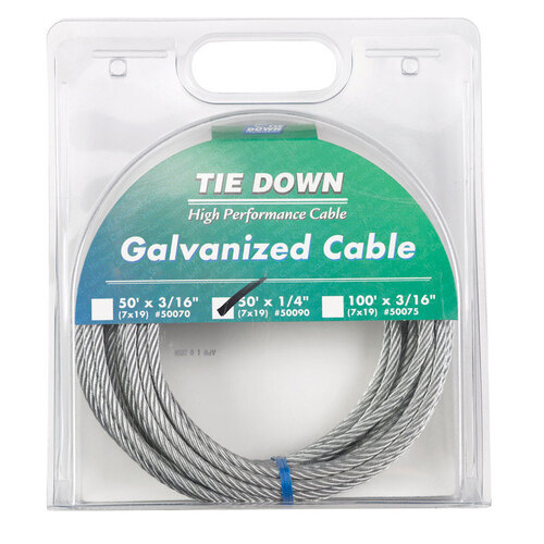 Tie Down Engineering 50090 Aircraft Cable Galvanized Galvanized Steel 1/4" D X 50 ft. L Galvanized