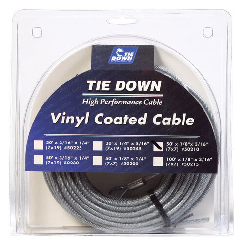 Tie Down Engineering 50210 Aircraft Cable Vinyl Coated Galvanized Steel 1/8" D X 50 ft. L Vinyl Coated