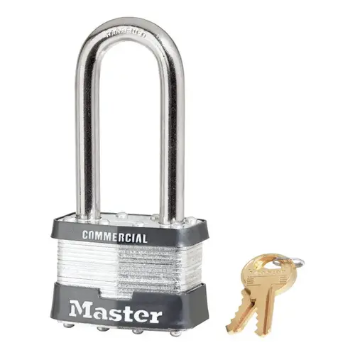 No. 5 Laminated Steel Padlock, 3/8 in dia x 15/16 in W x 2-1/2 in H Shackle, Silver/Gray, Keyed Alike, Keyed 0356