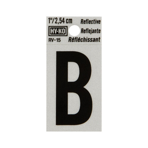 Hy-Ko RV-15/B Reflective Letter, Character: B, 1 in H Character, Black Character, Silver Background, Vinyl