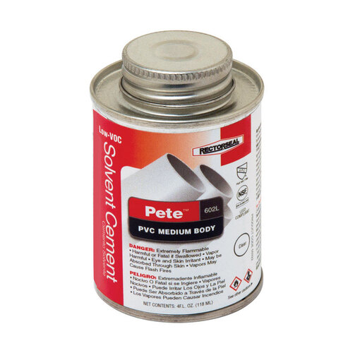 RectorSeal 4599387 Solvent Cement Pete Clear For PVC 4 oz Clear