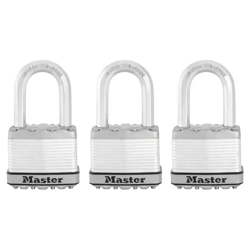 Padlock 2" W X 1-1/2" L Stainless Steel Ball Bearing Locking 3 pk Keyed Alike Silver