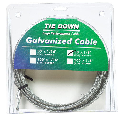 Tie Down Engineering 50068 Aircraft Cable Galvanized Galvanized Steel 1/8" D X 50 ft. L Galvanized