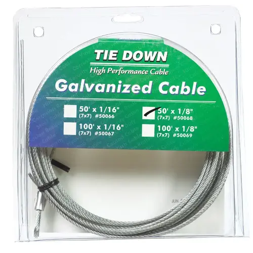 Tie Down Engineering 50068 Aircraft Cable Galvanized Galvanized Steel 1/8" D X 50 ft. L Galvanized