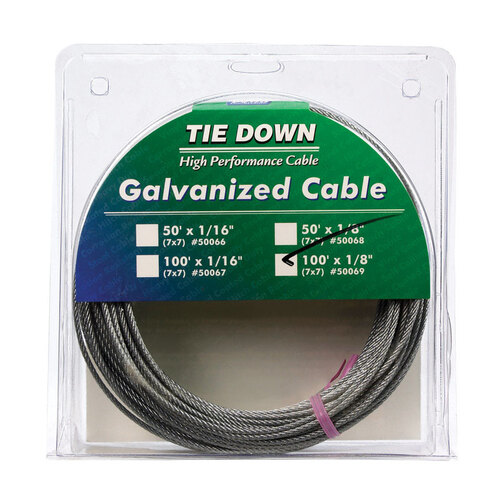 Tie Down Engineering 50069 Aircraft Cable Galvanized Galvanized Steel 1/8" D X 100 ft. L Galvanized