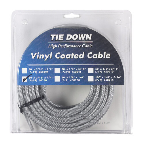 Tie Down Engineering 50230 Aircraft Cable Vinyl Coated Galvanized Steel 3/16" D X 50 ft. L Vinyl Coated