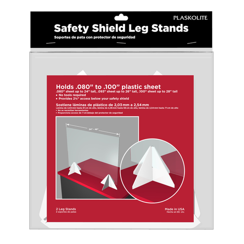 Safety Shield Leg Stands Thin Gauge Clear Single Acrylic 2.1" W X 4.9" L X 0.21" Clear