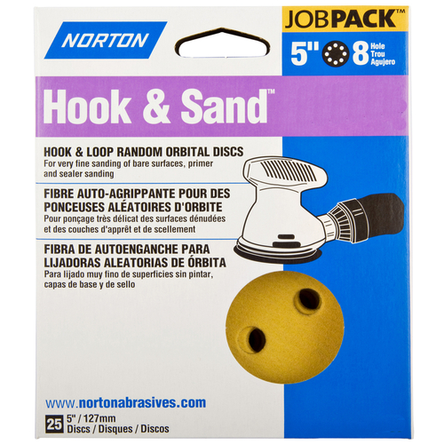 Norton 7660749221 Sanding Disc, 5 in Dia, Coated, P120 Grit, Medium, Aluminum Oxide Abrasive, Paper Backing - pack of 25
