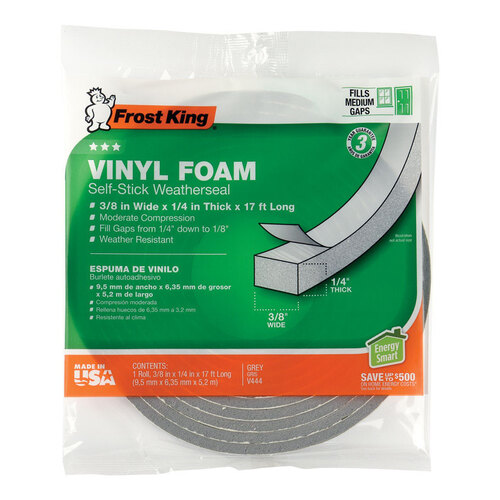 Frost King V444H Waterproof Weatherseal Gray Vinyl Clad Foam For Doors