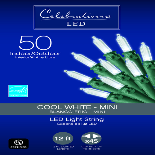 Celebrations 4083171XCP12 Christmas Lights LED Mini Cool White 50 ct