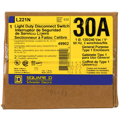Square D L221N Fuse Safety Switch 30 amps Fusible 2Pole