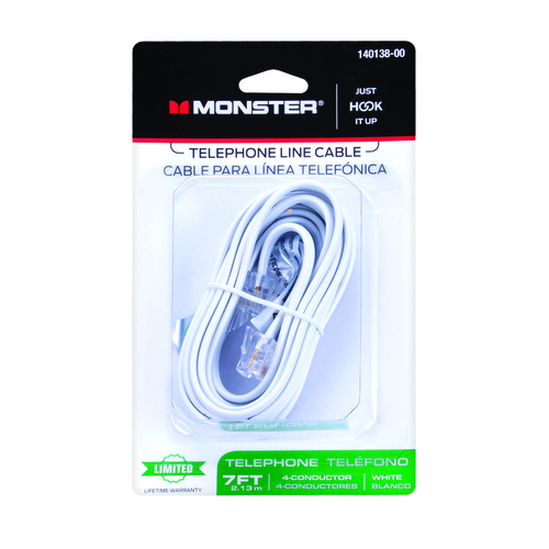 Modular Telephone Line Cable Just Hook It Up 7 ft. L White White - pack of 6