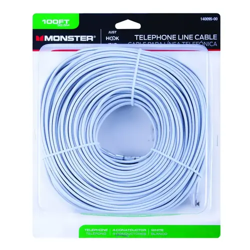 Telephone Line Cord Just Hook It Up 100 ft. L White White